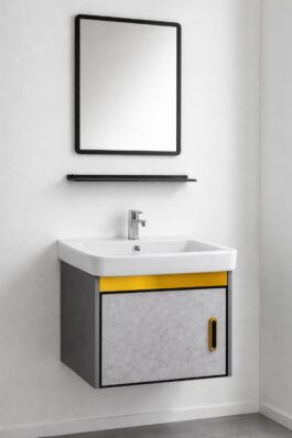 Modern Wall-Mounted Bathroom Vanity Unit with Mirror - Double Door
